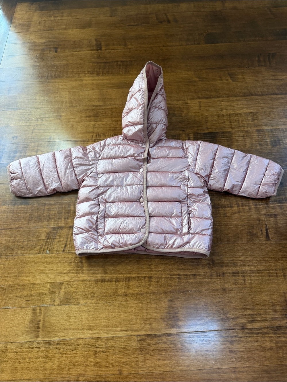 Zara Shiny Light Pink Hooded Puffer Jacket